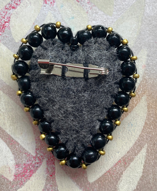 Heart Brooch - Chunky Black & Gold