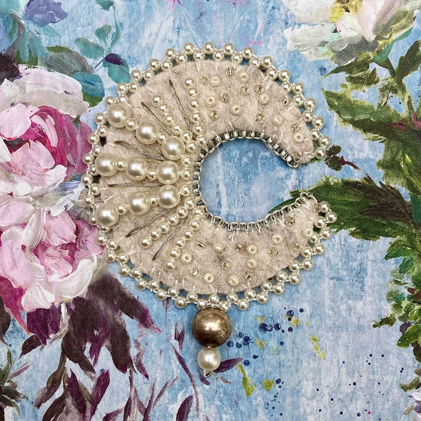 Moon Brooch - Ivory & Pearls