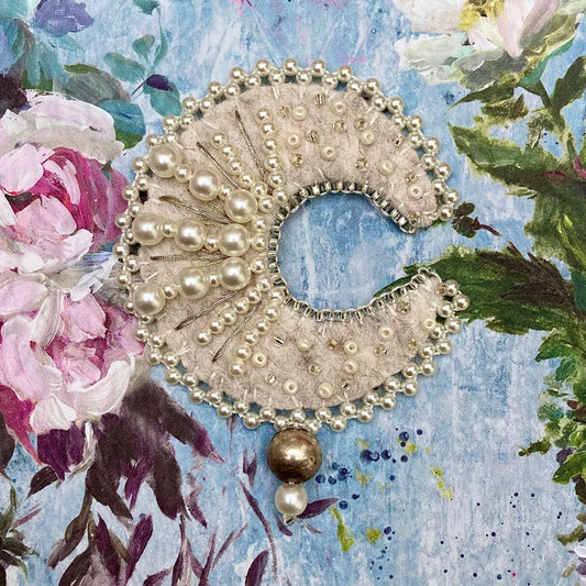 Moon Brooch - Ivory & Pearls