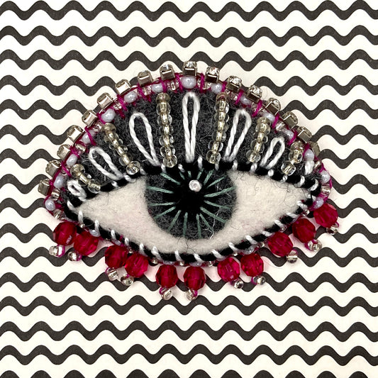 Eye Brooch - Grey & Pink