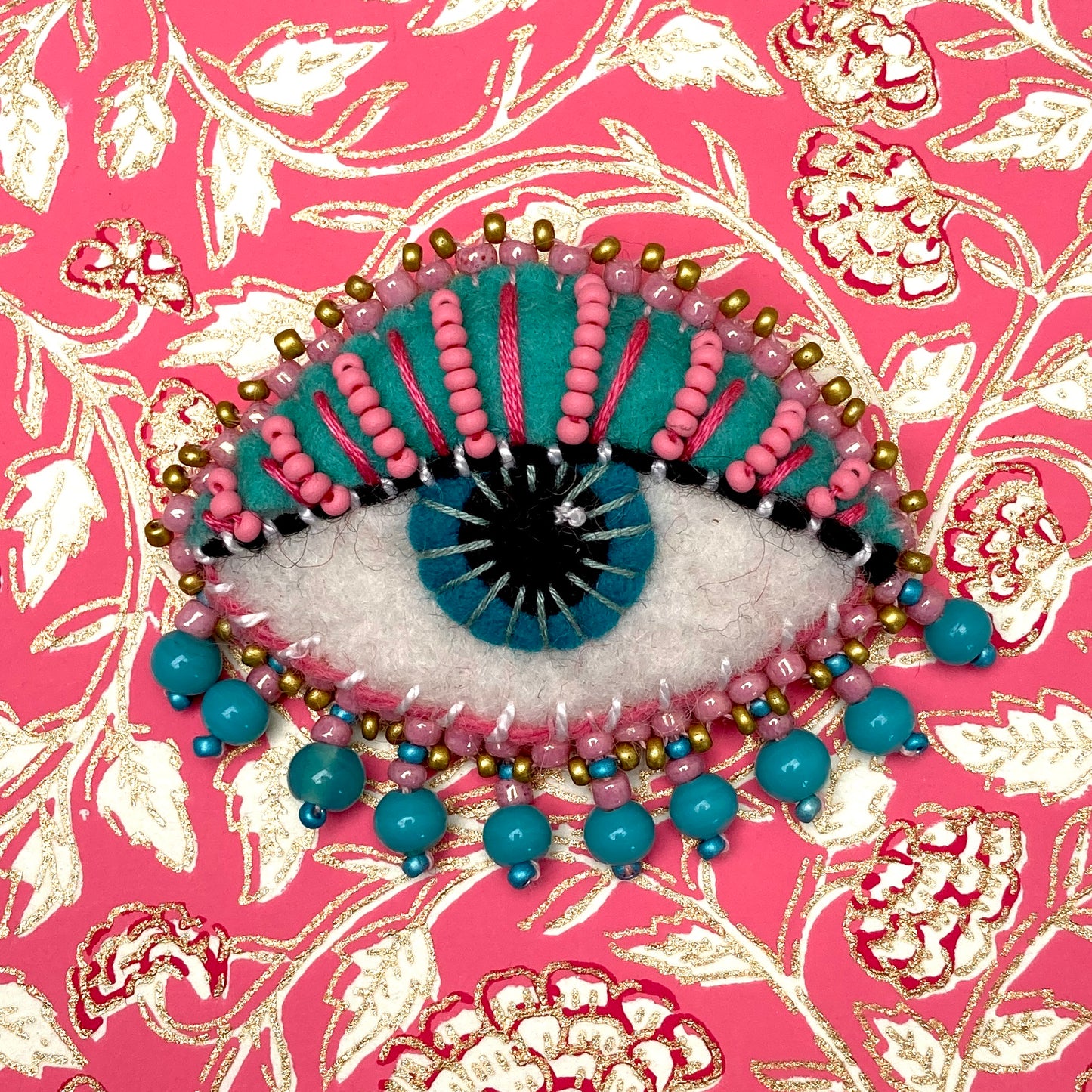 Eye Brooch - Pink & Turquoise