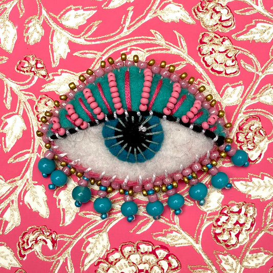 Eye Brooch - Pink & Turquoise