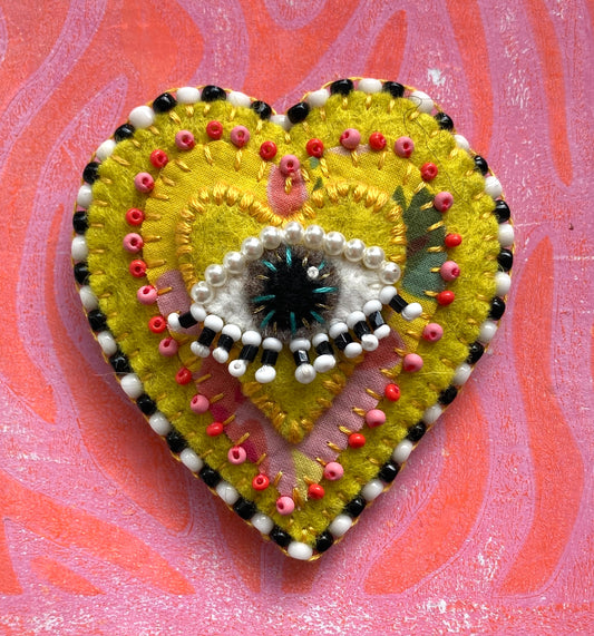 Heart Eye Brooch - Yellow