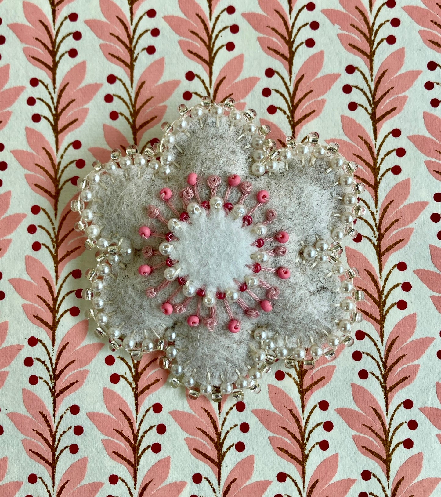 Flower Brooch - Ivory & Pink